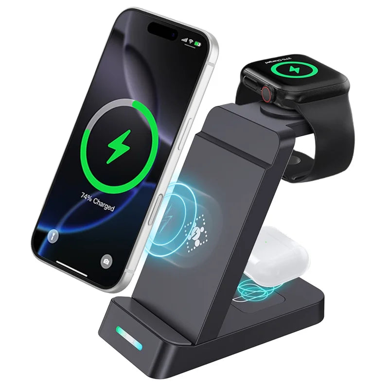 B-20A three-device foldable charging station in black